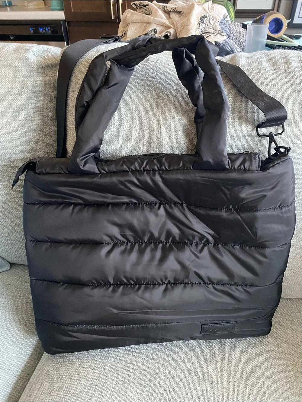 Bugatti Black Quilted Laptop Tote with Detachable Strap.   NEW